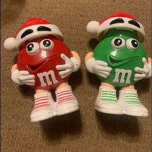 M&M'S Lot of 2 MINI'S Candy Dispenser Santa Hat 1 Red & 1 Green Used Collector